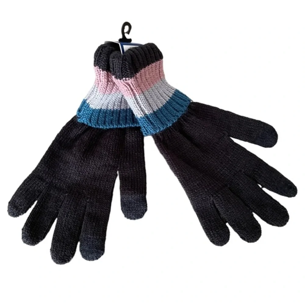 Winter TEXTING gloves, ladies one size in black with pink, teal, gray.